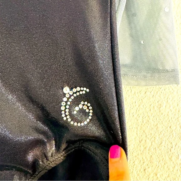 Rhinestone Embellished Long Mesh Sleeve Competition Leotard NWT Child Large​​ - Picture 4 of 5